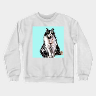 Tuxedo Cat Cute Drawing - on Turquoise Crewneck Sweatshirt